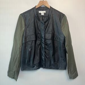 Sans Souci Women's Full Zip Faux Leather Jacket Top Black Green Size X-Large